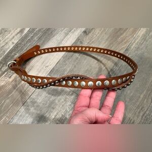 Sam Brown twist Double Silver Embellished Belt Brown Leather Medium Euro 85 $74